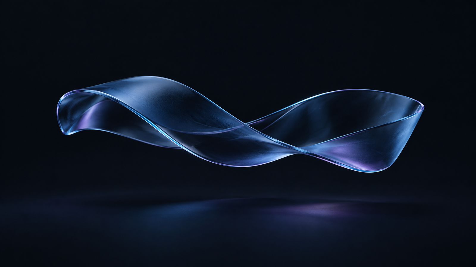 Minimal blue frosted glass ribbon on a dark navy background